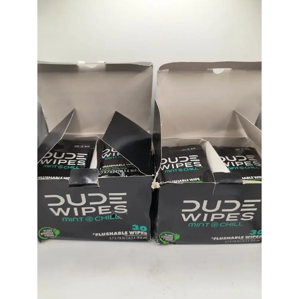 DUDE Wipes Mint Chill Flushable Wipes 2 Boxes Of 30 + 48 CT XL Wipes